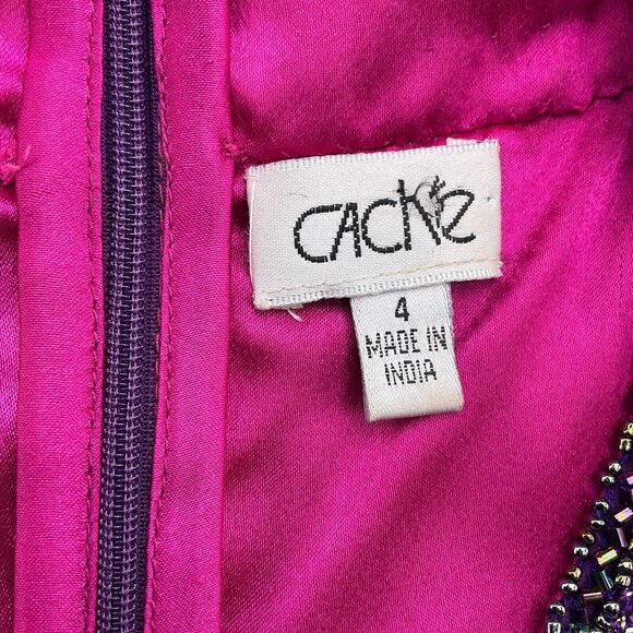 Cache Dress Women 4 Purple Pink Gem Sequin Silk Layer Cocktail Formal - Picture 4 of 11